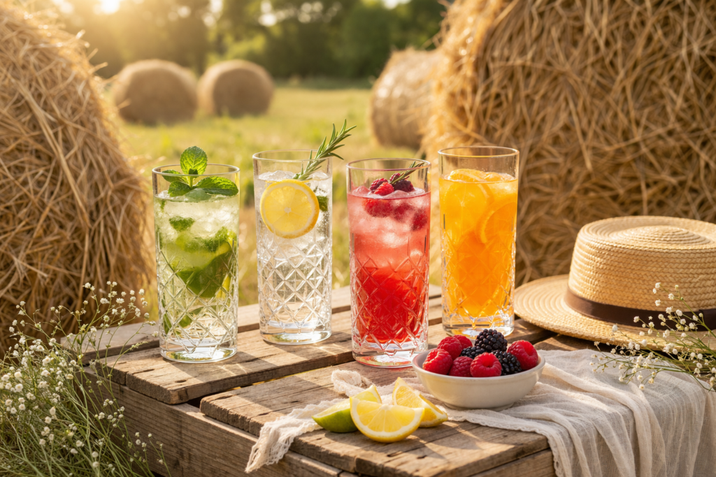 verres élégants remplis de citronnade sur une table d’été