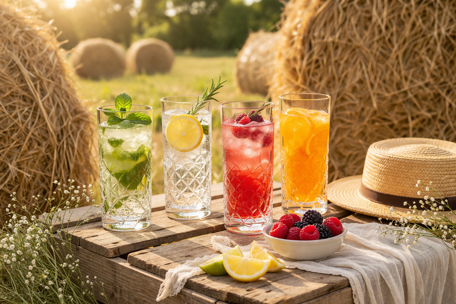 verres élégants remplis de citronnade sur une table d’été